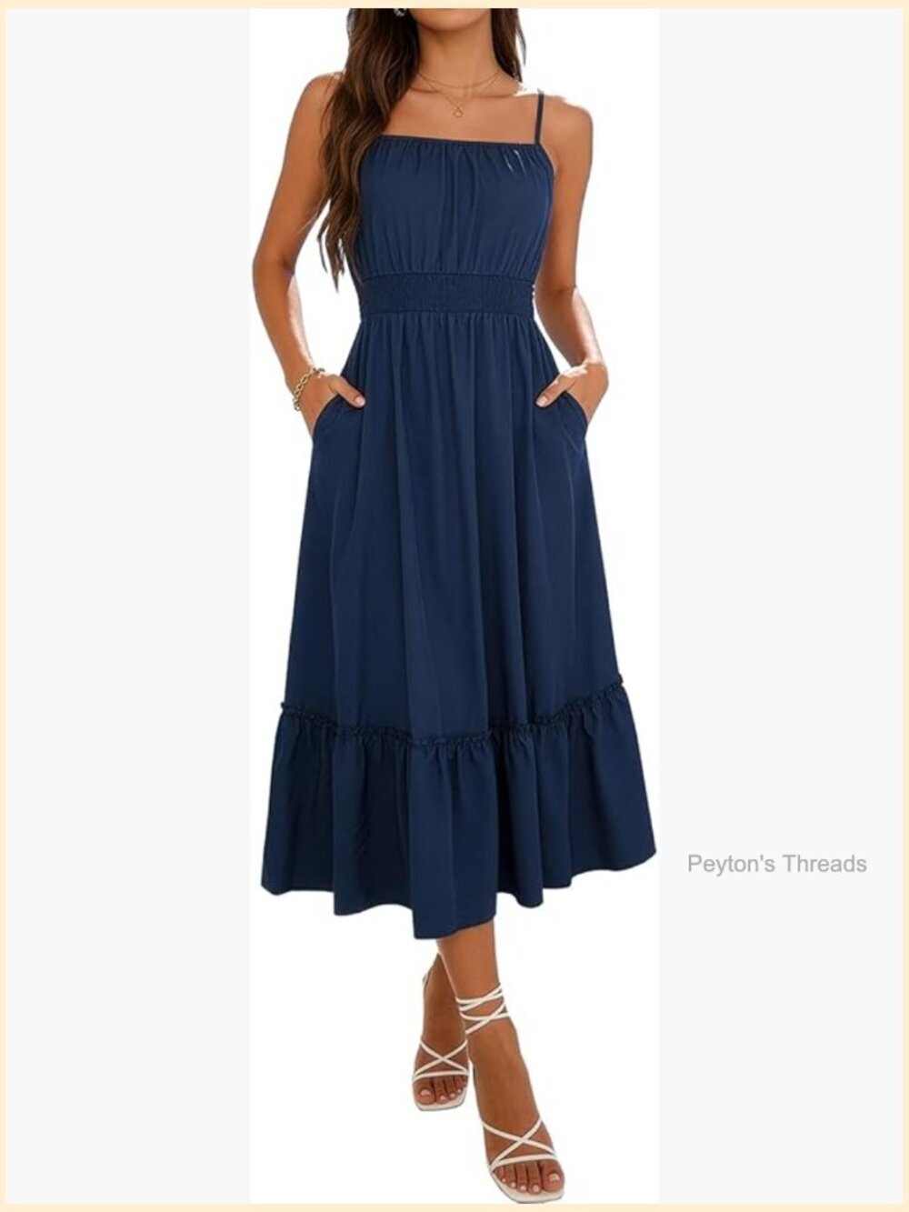 Spaghetti Strap Sleeveless Smocked Maxi Dress with Pockets - Picture 1 of 7